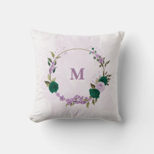 emerald green purple flowers throw pillow