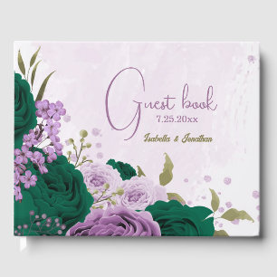 emerald green purple flowers wedding  guest book