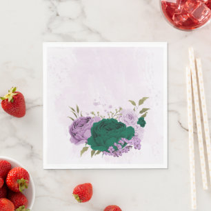 emerald green purple flowers wedding napkin