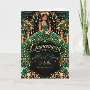 Emerald Green Quinceañera Celebration Thank You Card