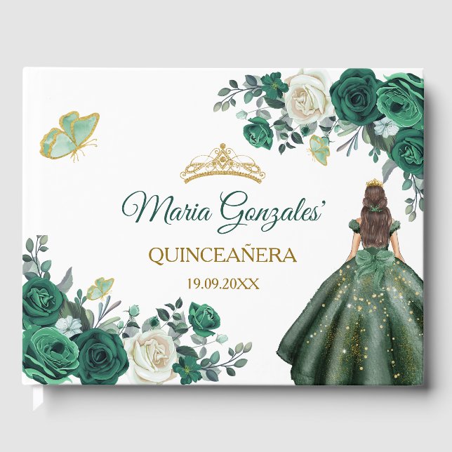 Emerald Green Quinceañera Floral Livre d'invité (Recto)
