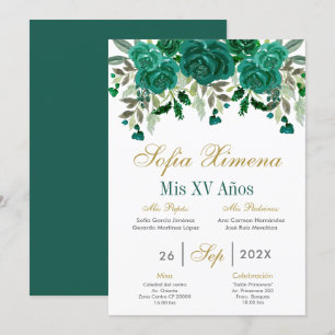 Emerald Green Quinceanera Invitation