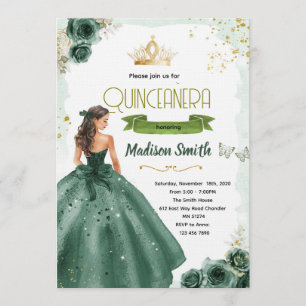 Emerald green quinceañera invitation