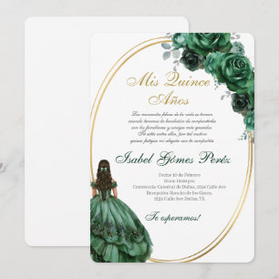 Emerald Green Quinceanera invitation in Spanish