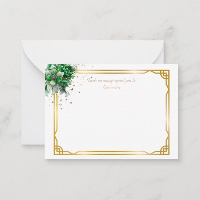 Emerald Green Quinceañera Lluvia de Sobres Note Ca Card (Back)