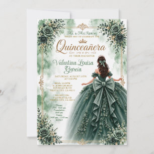 Emerald Green Quinceañera Princess Bow Dress Crown Invitation