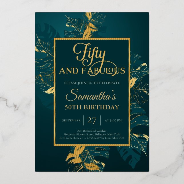 Emerald green real gold foil fifty and fabulous (Front)