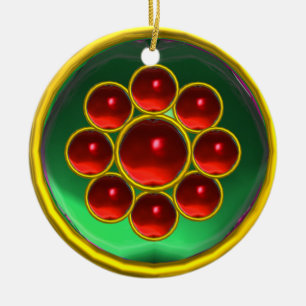 EMERALD GREEN;RED RUBY GEMSTONE MON CERAMIC ORNAMENT