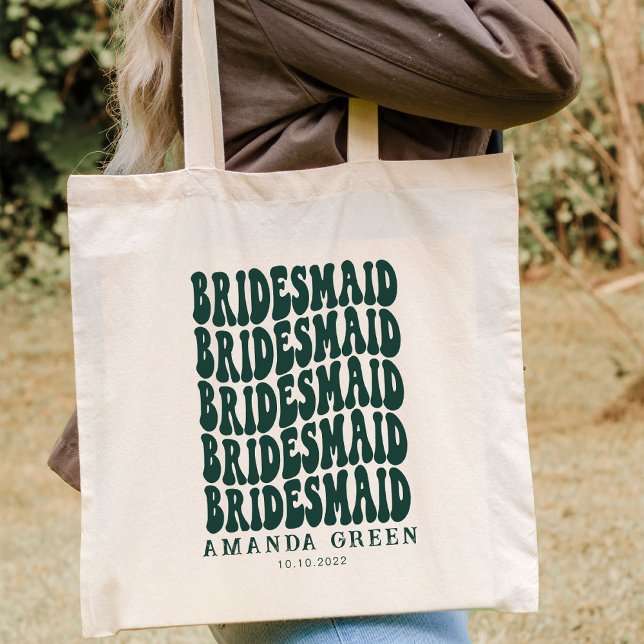 Emerald Green Retro Boho Personalized Bachelorette Tote Bag (Creator Uploaded)