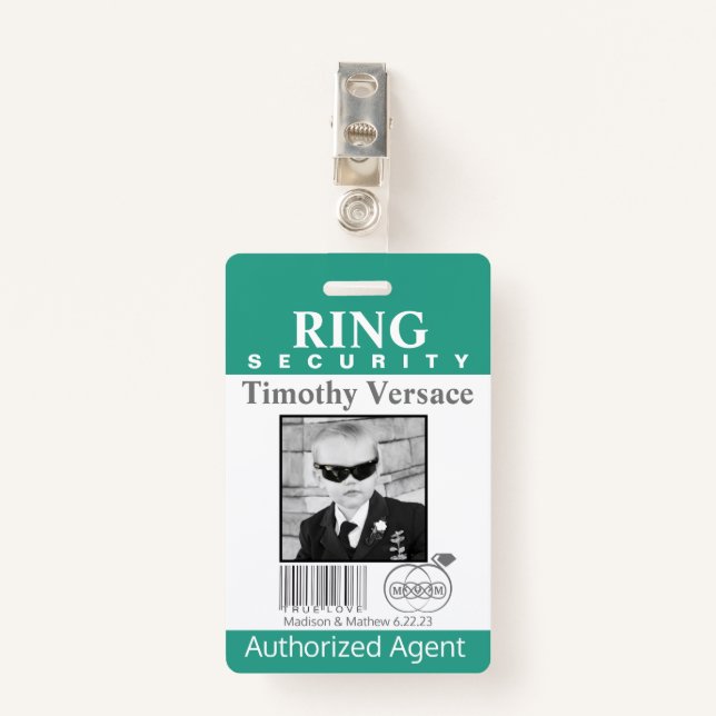 Emerald Green Ring Bearer Security Badge (Front with Clip)