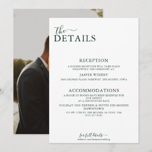 Emerald Green Romantic Photo Back Wedding Details Invitation