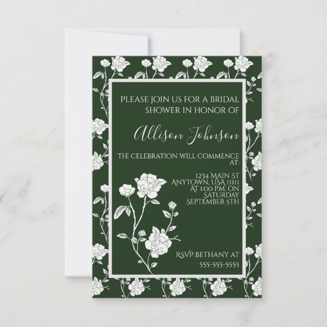 Emerald Green Rose Bridal Shower Invitation (Front)