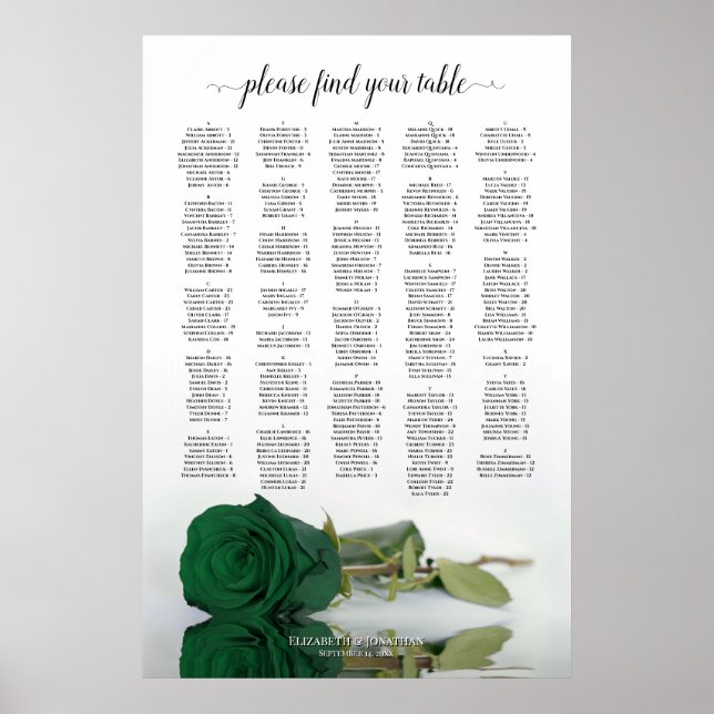 Emerald Green Rose Chic Alphabétique Tableau de si (Devant)
