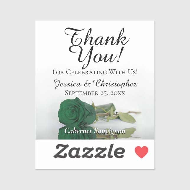 Emerald Green Rose Chic Wedding Mini Bottle Label (Sheet)