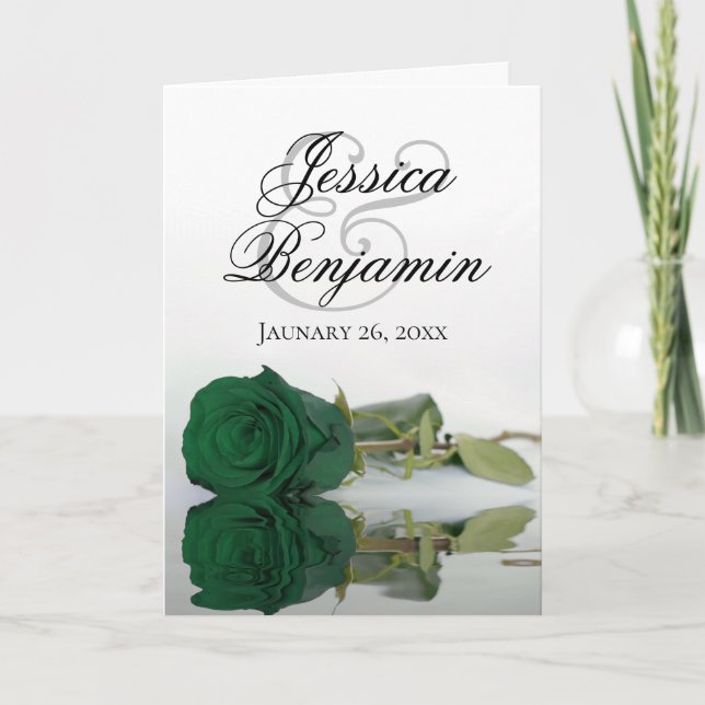 Emerald Green Rose Elegant Romantic Photo Wedding Invitation (Front)