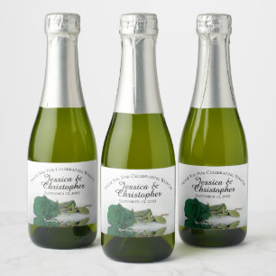 Emerald green Rose Elegant Wedding Thank You Mini Sparkling Wine Label