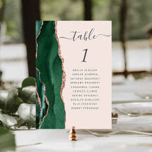 Emerald Green Rose Gold Agate Blush Wedding Table Number