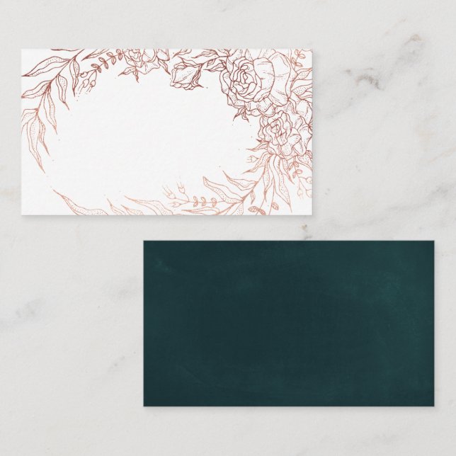  Emerald Green Rose Gold Flower Wreath Wedding Place Card (Front/Back)
