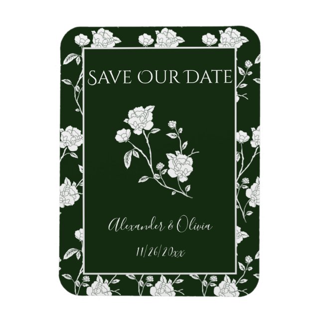 Emerald Green Rose Save The Date Magnet (Vertical)