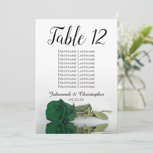 Emerald Green Rose Table Seating Chart Large (Standing Front)