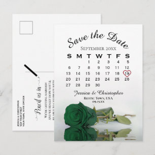 Emerald Green Rose Wedding Calendar Save the Date Announcement Postcard