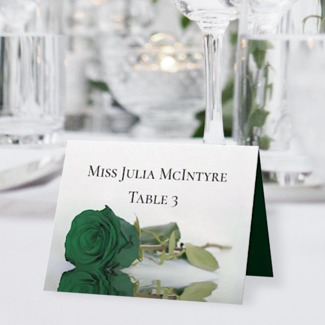 Emerald Green Rose Wedding DIY Fold Place Card (Creator Uploaded)