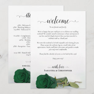 Emerald Green Rose Wedding Welcome & Itinerary Program