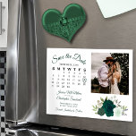 Emerald Green Roses Calendar & Photo Save the Date Magnetic Invitation<br><div class="desc">This beautiful magnetic card is a wonderful way to let your friends and family know to Save the Date for your upcoming wedding. The rustic boho chic design features with a cluster of hand painted watercolor roses in shades of emerald green and sage. The left side of the card is...</div>