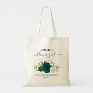 Emerald Green Roses Elegant Flower Girl Wedding Tote Bag