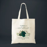 Emerald Green Roses Elegant Maid of Honour Wedding Tote Bag<br><div class="desc">These beautiful tote bags are a wonderful way to thank your maid of honour for being part of your wedding party. The design features a lovely boho chic floral cluster of hand painted watercolor roses in shades of emerald, sage, and forest green, surrounded by sprigs of eucalyptus leaves and garden...</div>