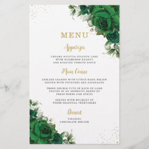 Emerald Green Roses Floral Flowers Menu Sheet 