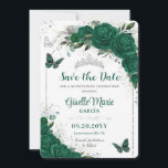 Emerald Green Roses Floral Quinceañera Butterflies Save The Date<br><div class="desc">Personalize this lovely quinceañera / birthday save the date with own wording easily and quickly,  simply press the customize it button to further re-arrange and format the style and placement of the text.  Matching items available in store! (c) The Happy Cat Studio</div>
