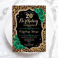 Emerald Green Roses Leopard Print 20th Birthday