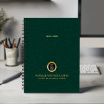 Emerald green Round Logo Name Professional Planner<br><div class="desc">Stay organized and elevate your professional image with our Custom Spiral Planner, featuring a refined navy blue leather-look design that combines sophistication with functionality. A customizable square space on the cover allows you to prominently display your business logo over a gold texture while two additional lines of editable text offer...</div>