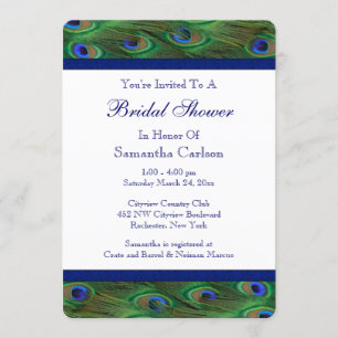 Emerald Green Royal Blue Peacock Bridal Shower Invitation