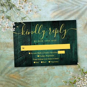 Emerald Green Rustic Barn Wood Boho Wedding RSVP