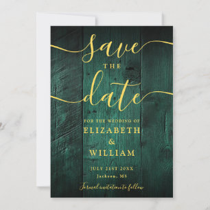 Emerald Green Rustic Barn Wood Boho Wedding Save The Date