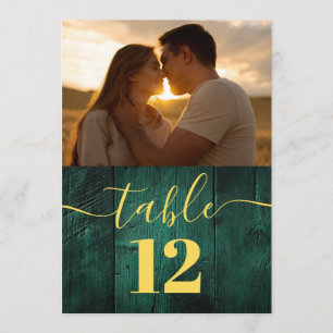 Emerald Green Rustic Barn Wood Photo Table Number