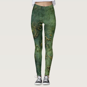 Emerald Green Rustic Steampunk Clock (10) Leggings