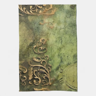 Emerald Green Rustic Steampunk Clock (11) Kitchen Towel