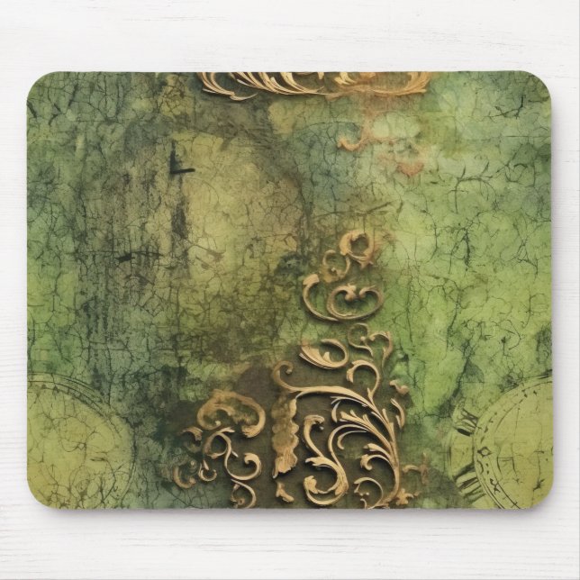 Emerald Green Rustic Steampunk Clock (11) Mouse Pad (Front)