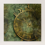 Emerald Green Rustic Steampunk Clock (12) Jigsaw Puzzle<br><div class="desc">Dive into a world where time meets art with this steampunk wall clock puzzle. As you piece together the intricate details on the rustic emerald green canvas,  you'll experience the magic of nostalgia and craftsmanship. Order yours now!</div>