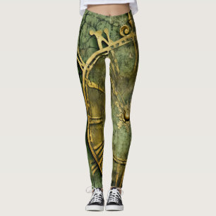 Emerald Green Rustic Steampunk Clock (12) Leggings