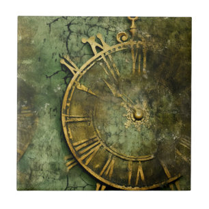 Emerald Green Rustic Steampunk Clock (12) Tile