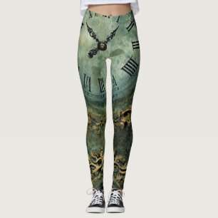 Emerald Green Rustic Steampunk Clock (1) Leggings