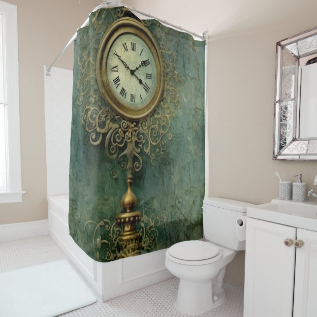 Emerald Green Rustic Steampunk Clock (2) (In Situ)