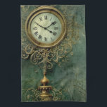 Emerald Green Rustic Steampunk Clock (2) Kitchen Towel<br><div class="desc">Elevate your kitchen decor with this kitchen towel featuring a vintage steampunk wall clock against a rustic emerald green backdrop. It's a fusion of classic design and modern functionality. Order yours now!</div>