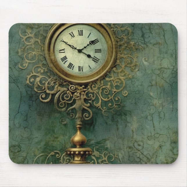 Emerald Green Rustic Steampunk Clock (2) Mouse Pad (Front)