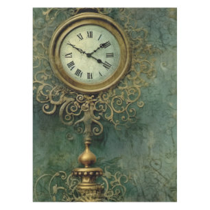 Emerald Green Rustic Steampunk Clock (2) Tablecloth