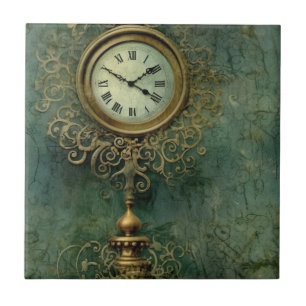 Emerald Green Rustic Steampunk Clock (2) Tile